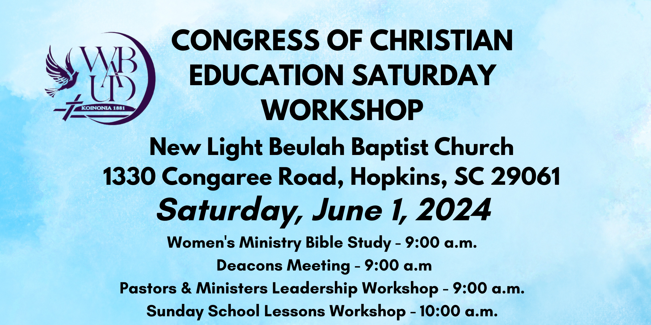 Congress of Christian Education Saturday Workshop – June 1, 2024