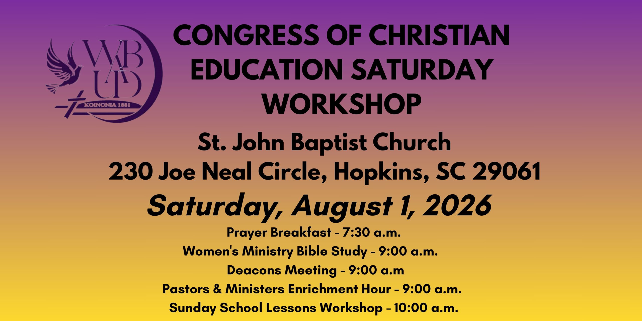 Congress of Christian Education Saturday Workshop – August 1, 2026